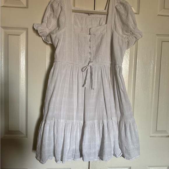 Madewell Puff Sleeve Cotton White Ruffled Short Sleeve Dress Medium - Picture 6 of 8